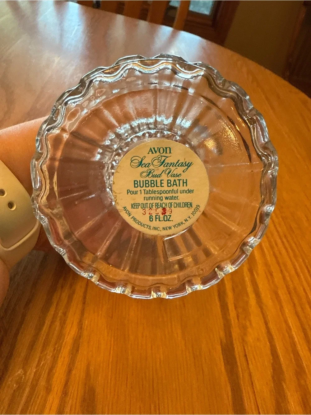 Vintage Clear Glass Avon Bottle/Bud Vase with Etched Fish Motif